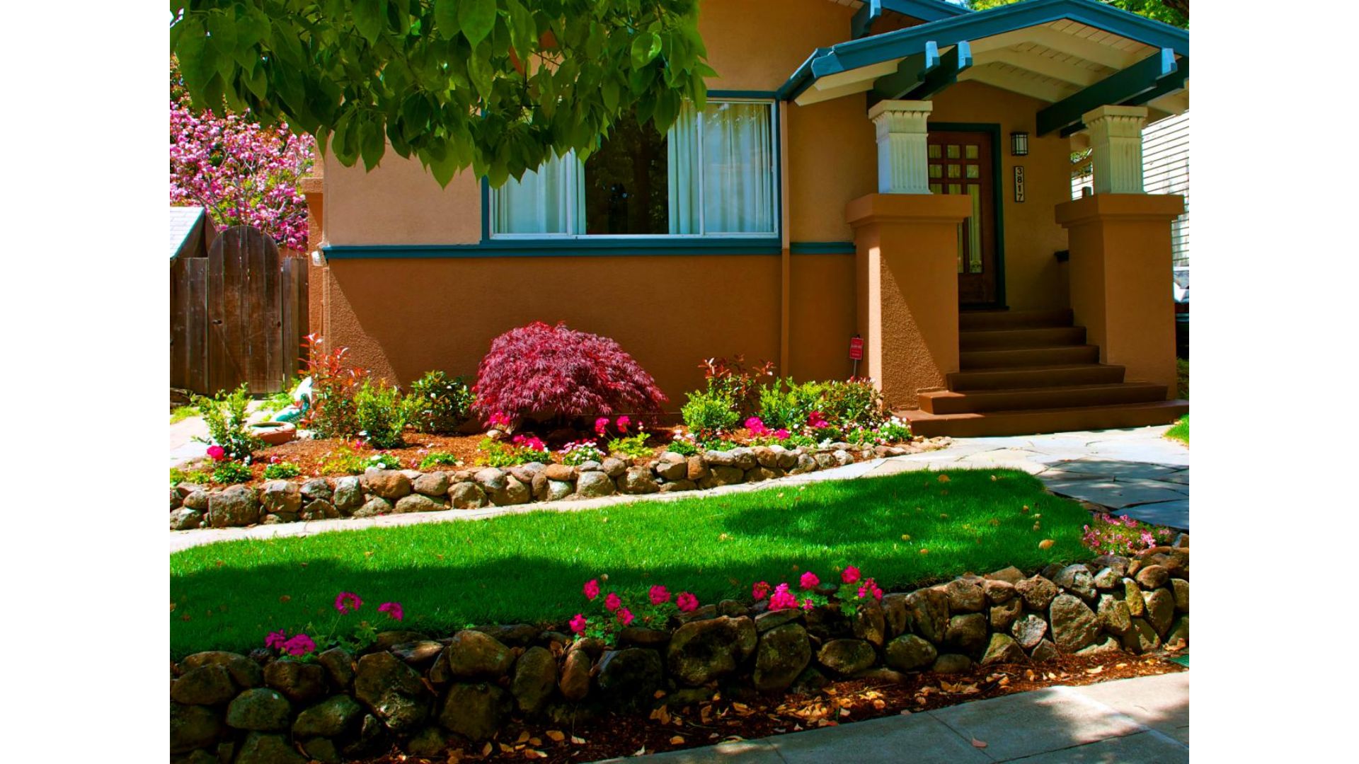Use landscape design to “soften” your home.